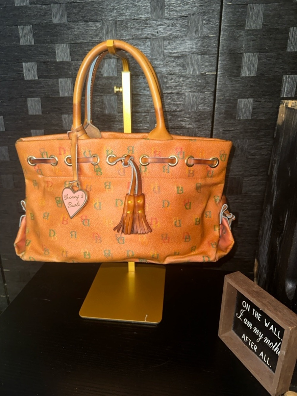 Dooney & Bourke Orange Monogram Tote with Tassel